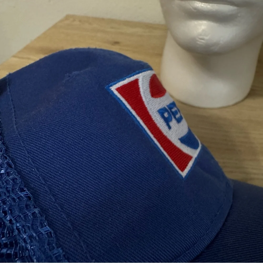 Pepsi Blue Vintage Embroidered‎ Trucker Hat Paramount Apparel Squished Front